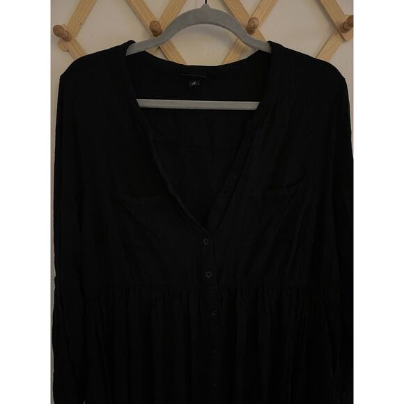 Torrid Dress Women's 2X Plus Black Challis Button Front Long Sleeve Rolled Tab - Picture 8 of 11